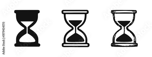 Hourglass Sand Timer Icon Set in Solid Outline and Hand Drawn Styles