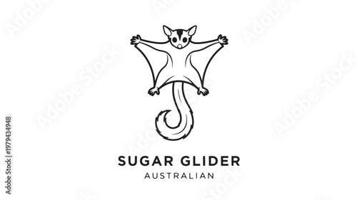 Sugar glider animal logo with flying pose drawing and Australian wordmark for brand identity background
