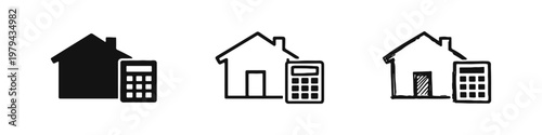 Mortgage Calculator House Icon Set - Real Estate Finance and Cost Calculation