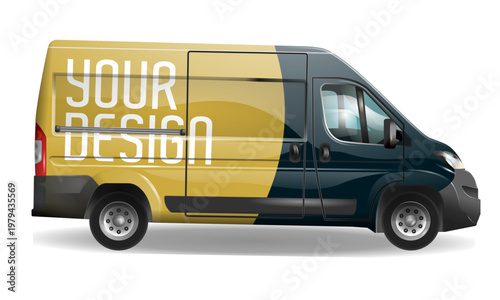 Editable Cargo Van Wrap Mockup Vector – Custom Branding Vehicle Template with Changeable Colors