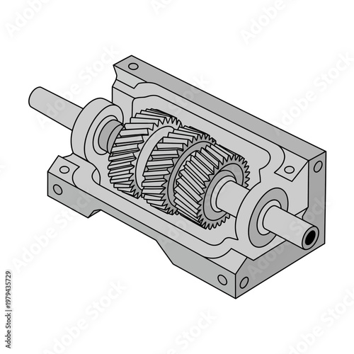 Gray metal gear system with interlocking cogs and shafts mechanism