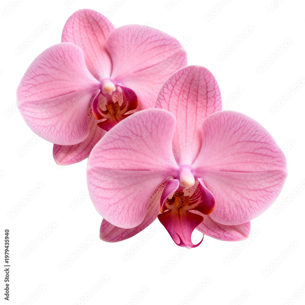 Obraz premium Two Pink Orchids on White Background