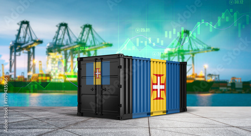 фотографія Shipping Containers Representing Global Trade: Shipping containers adorned with the colors and emblem of different countries stand as a potent symbol of global trade and economic exchange