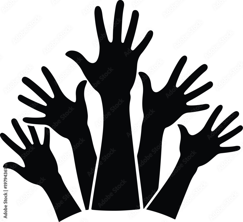 Obraz premium Black silhouette hands raised up high.