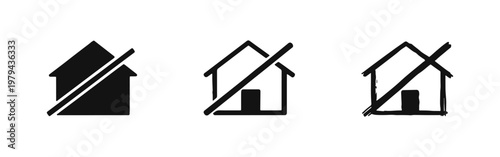 No House Forbidden Sign Icons - Homelessness and Eviction Symbol Set