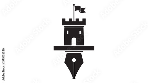 Flag signal tower icon with minimalist black silhouette and white flag banner for navigation and communication