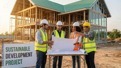 Team Collaboration at Construction Site for Sustainable Project Plans