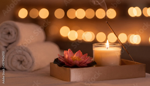 spa relaxing ambience soft colors candle lotus flower
