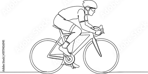 Continuous line drawing Cycling, bicycle, sports, fitness, athlete, vector, line art, illustration, cycling gear, bike racing