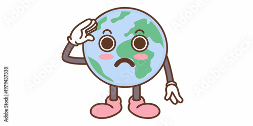 Sad earth character with a hand raised to its forehead