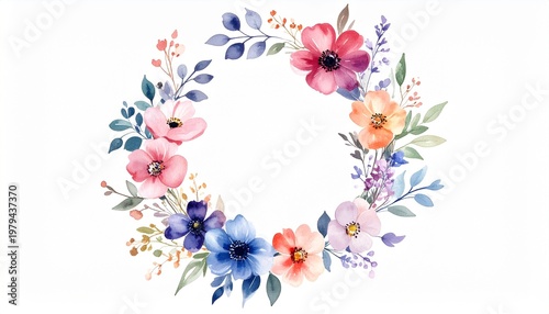 Elegant minimalist wreath design with watercolor flowers perfect for chic branding, invitations, and creative design projects