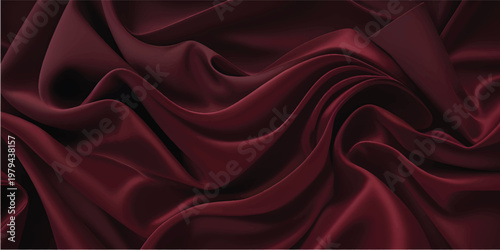 Abstract background featuring semi-transparent red silk fabric with flowing drapery and soft, elegant texture. Red unusual background with subtle rays of light