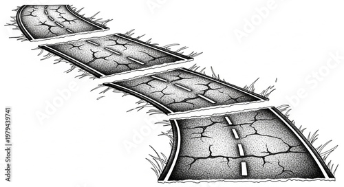Cracked Road Illustration Showing Deterioration.