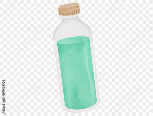 Watercolor green juice bottle minimal healthy drink illustration isolated object Vector.