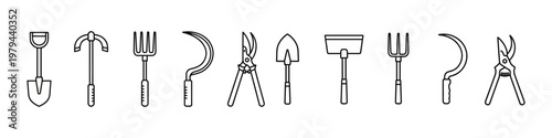 Set of gardening tools presented as a flat vector graphic illustration for agricultural equipment collections