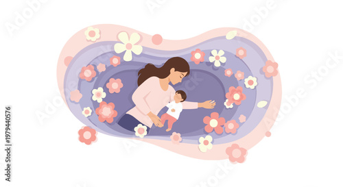 Lovely mother and daughter enjoying quality time together on international mothers day surrounded by flowers