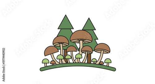 Colorful illustration of mushroom cluster.