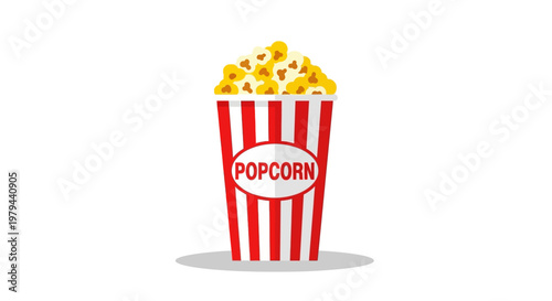 Colorful popcorn in striped bucket.