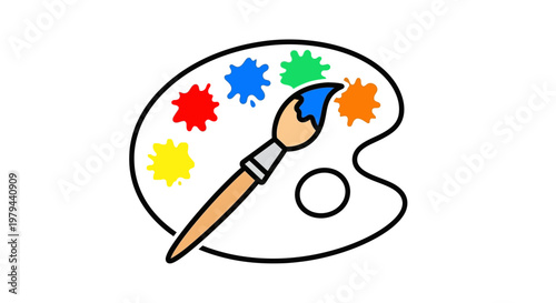 Colorful paintbrush on palette with paints.