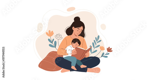 Lovely mother and daughter reading a book together on international mothers day, a heartwarming family moment