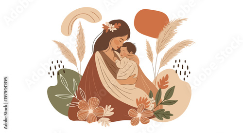 Lovely mother and daughter embracing surrounded by flowers and plants on International Mothers Day celebrating family