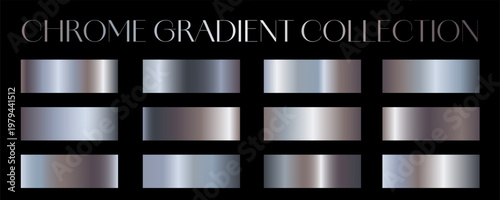 Chrome gradients collection. Luxury set of elegance gradient swatches. Metallic textures with polished foil shine and satin smooth. Premium design palette