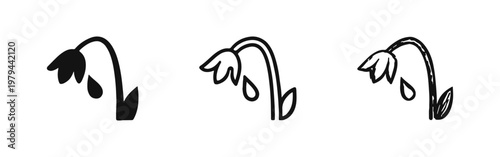 Fotografie Wilted flower icon set featuring solid, outline and hand drawn sketch styles iso