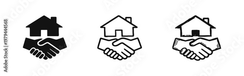 House handshake agreement icon representing successful real estate transaction