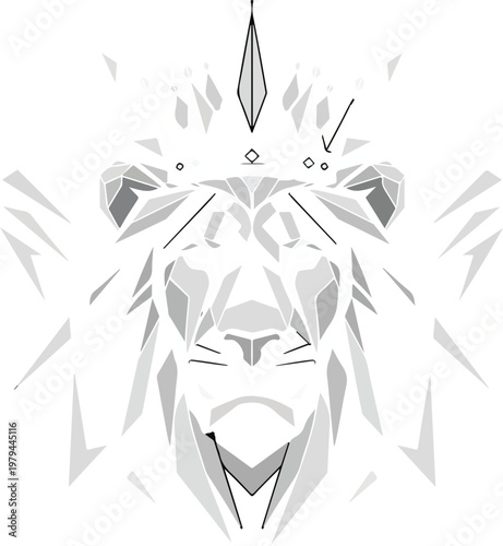 Geometric Lion Face Closeup Illustration.