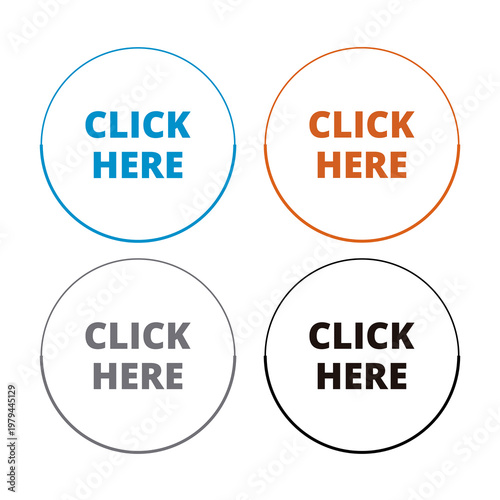 Round thin click here button on a white background