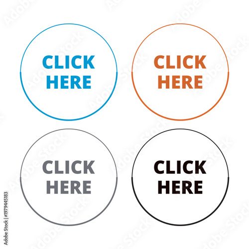 Round thin click here button on a white background