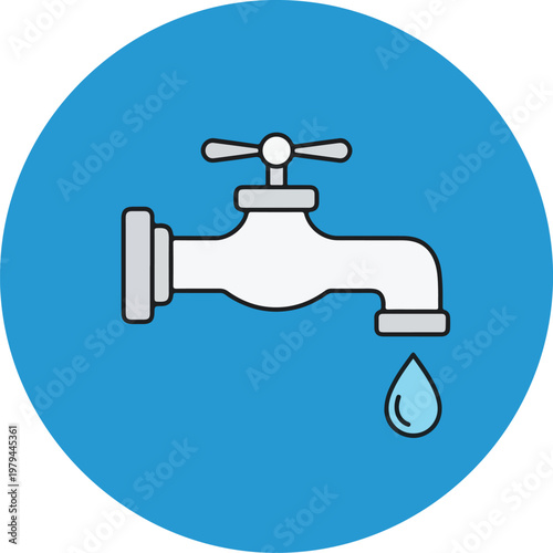 Water Faucet With Single Drop Falling.