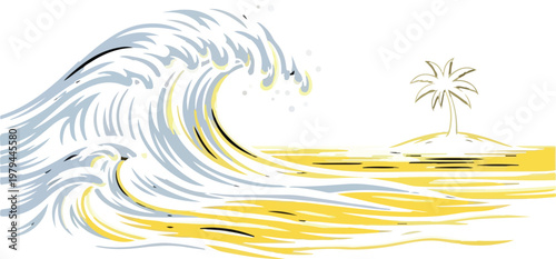 Illustration of a crashing ocean wave.