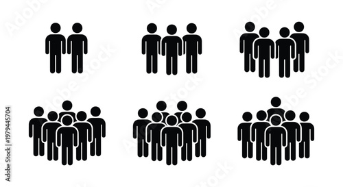 People group icons, crowd silhouette set, human figures for business team
