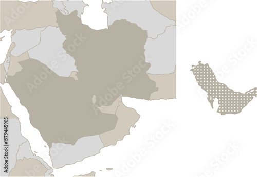Middle East region map features a highlighted landmass alongside a pixelated icon representing the Arabian Peninsula area.