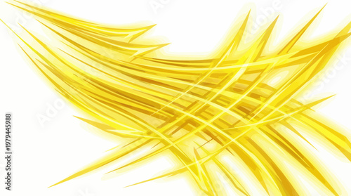 A vibrant abstract illustration of yellow lines forming a wing-like shape on a white background