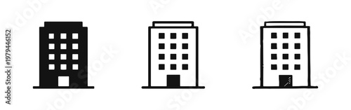 Urban apartment block and business office building icons