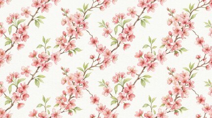 Pink watercolor floral seamless pattern with delicate spring blossom branches, airy romantic repeat with soft feminine elegance, ultra-realistic, no logos.