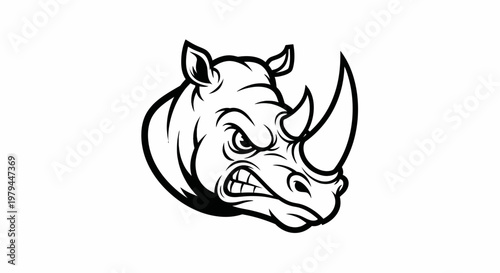 Aggressive Rhino Head Mascot Logo, Fierce Animal Illustration