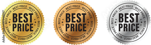 Vector badges of top-selling and top-quality products. Luxury labels in black, gold, bronze, and silver. For icons, logos, signs, seals, symbols, stamps, and stickers. Vector illustration.