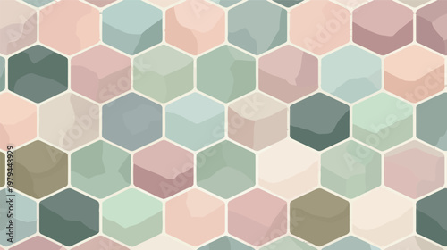 Seamless geometric hex tile flat muted pastels vector pattern illustration abstract background modern minimal design wallpaper texture