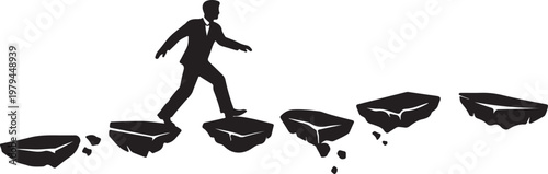 Risk Management Silhouette Walking on Unstable Platforms Safety Strategy Concept