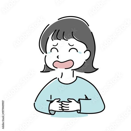 お腹を抱えて笑う女性 笑顔 大笑い 満足 安心 シンプル イラスト 案内 説明 解説 人物 ベクター/ woman laughing simple illustration  character vector
