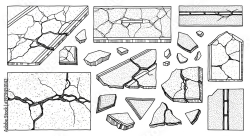 Cracked Stone Fragments and Architectural Elements.