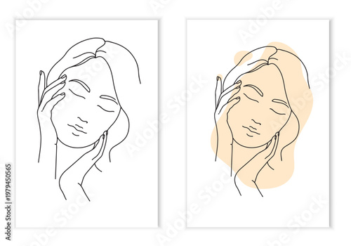 Modern abstract female portrait  in minimalist line art style. Perfect for wellness branding, social media templates, therapy blogs, beauty packaging and spring wall art.