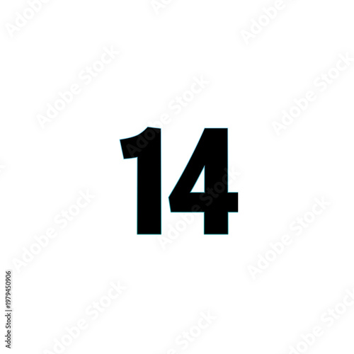 Bold black number 14 isolated on white background