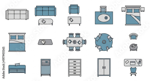 Collection of Modern Furniture Icons for Interior Design.