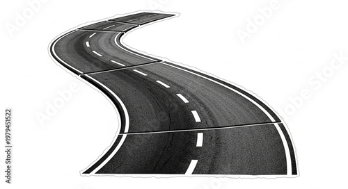 Curving Asphalt Road with White Lines.