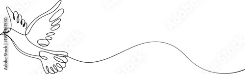 Flying dove of peace with heart symbol continuous one line drawing, bird carrying love message vector illustration,  Peace and Freedom Symbol