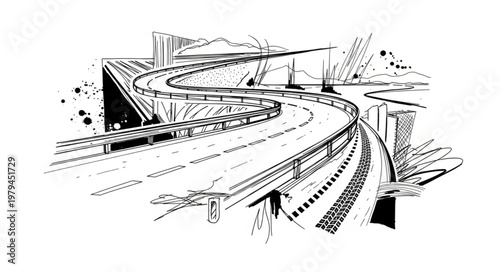 Curving Highway Overpass Sketch.